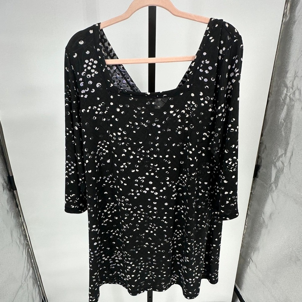 Attitudes by Renée Dress Black White Dots‎ Print 3/4 Sleeve NEW Reversible